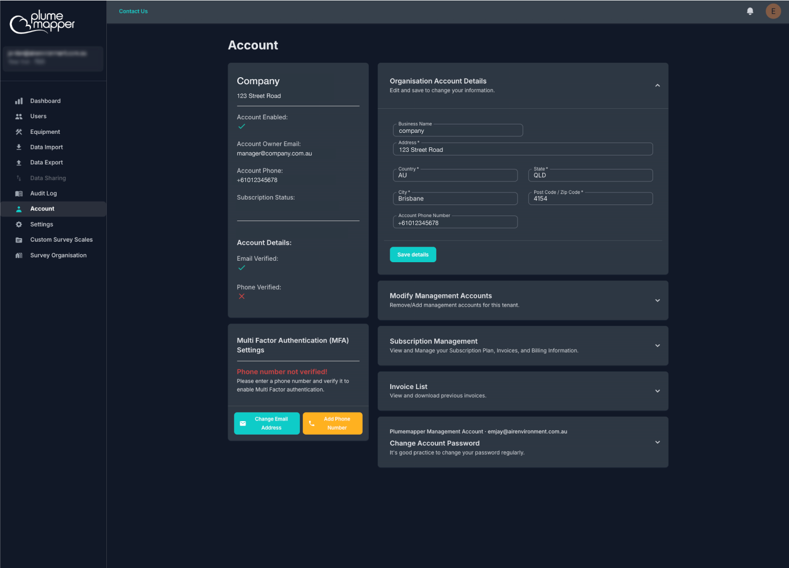 account screen