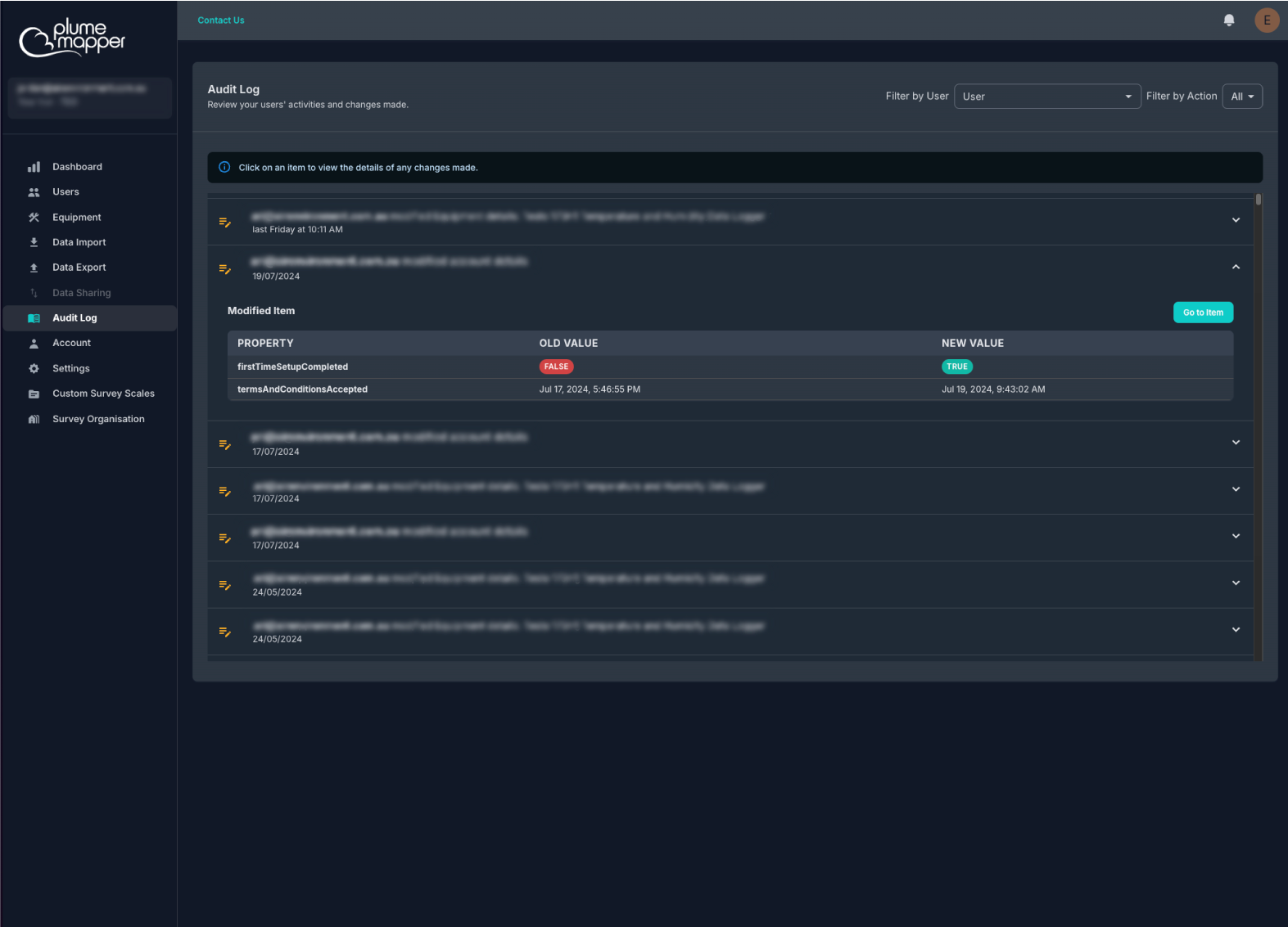 audit log screen