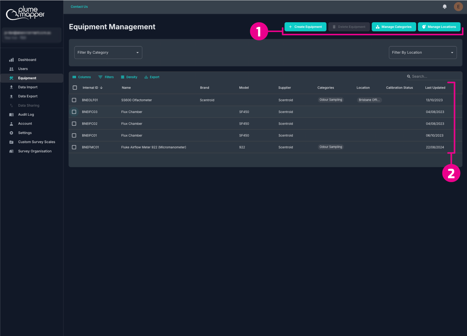 equipment screen