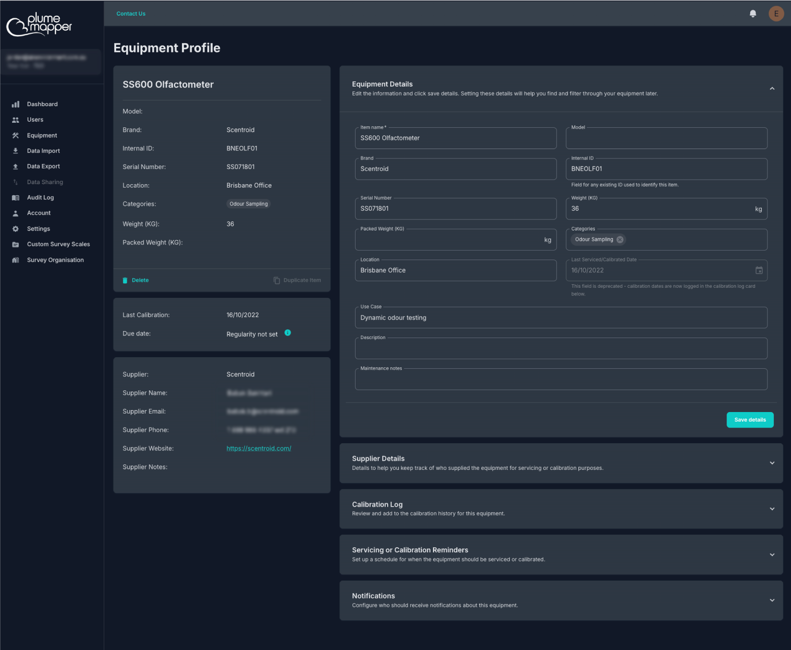equipment screen, manage equipment