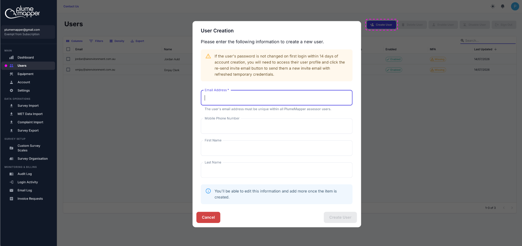 create a new user