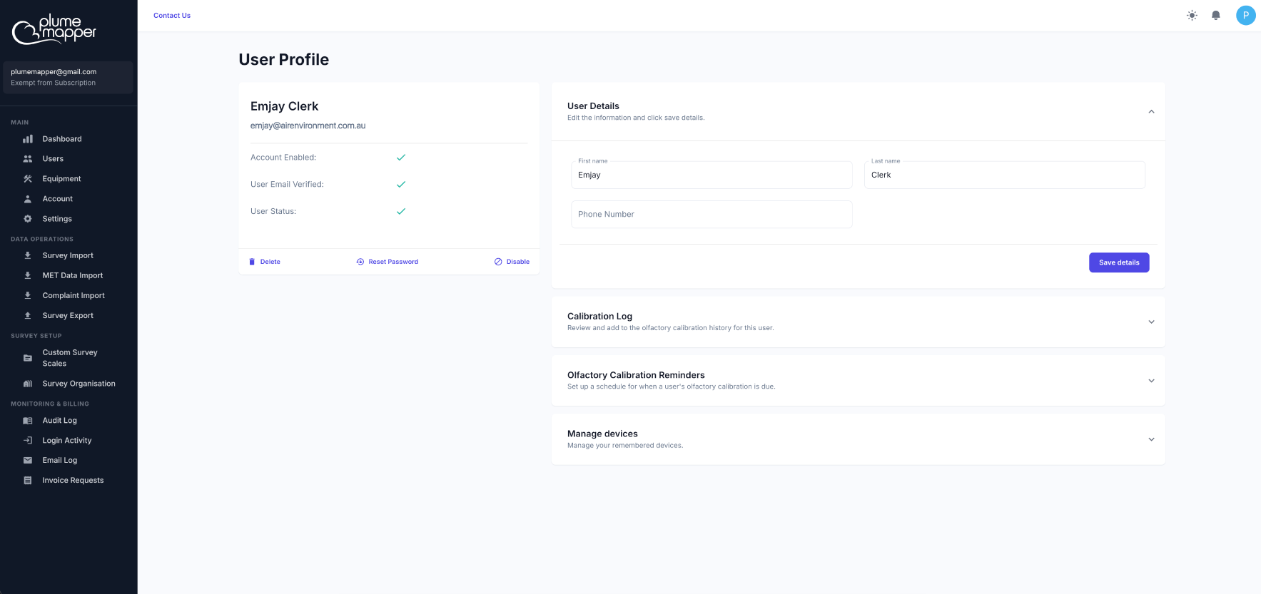 user profile page
