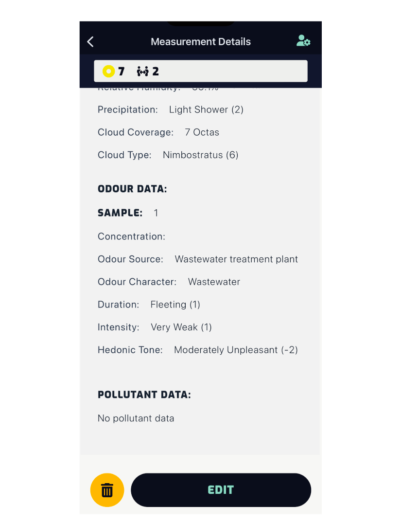 measurement details - odour