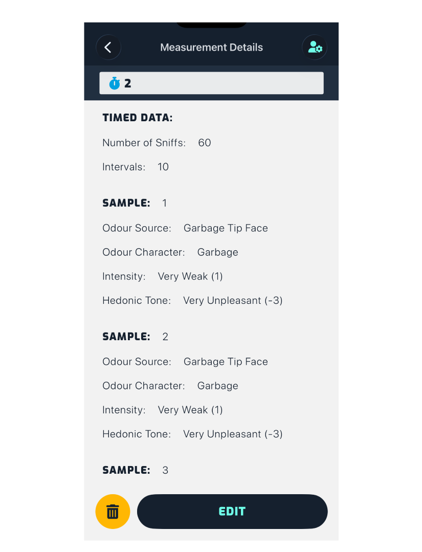 measurement details - sniff data