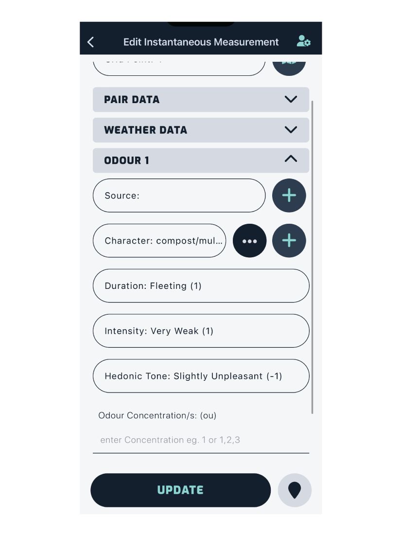 edit instantaneous - odour data