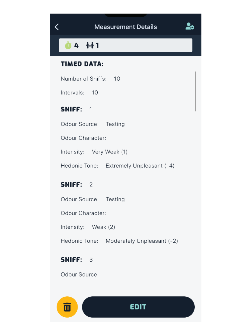 measurement details - sniff data