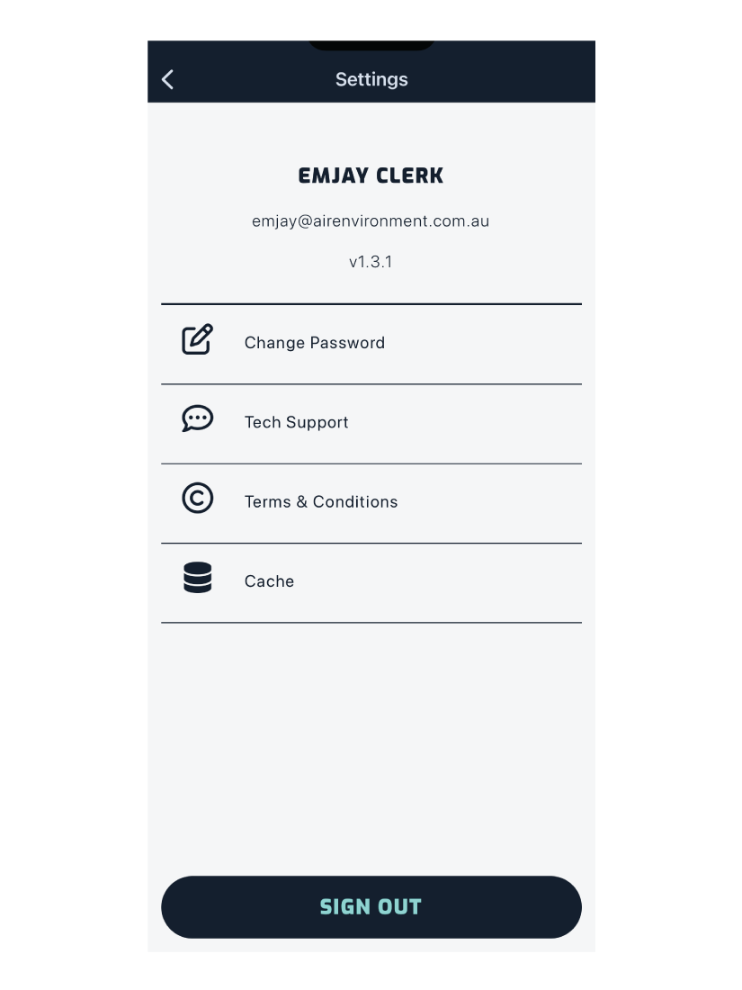 settings screen