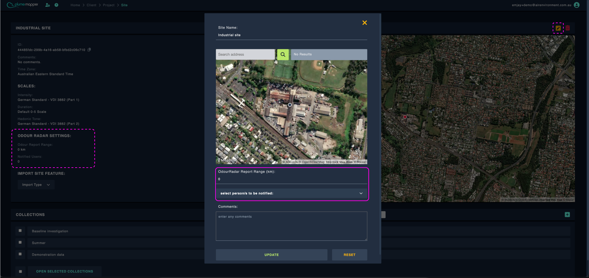 complaints - OdourRadar, set report range
