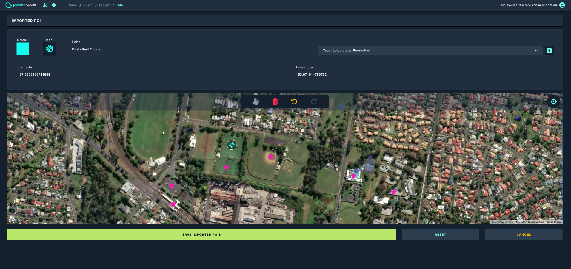 import site features: review poi