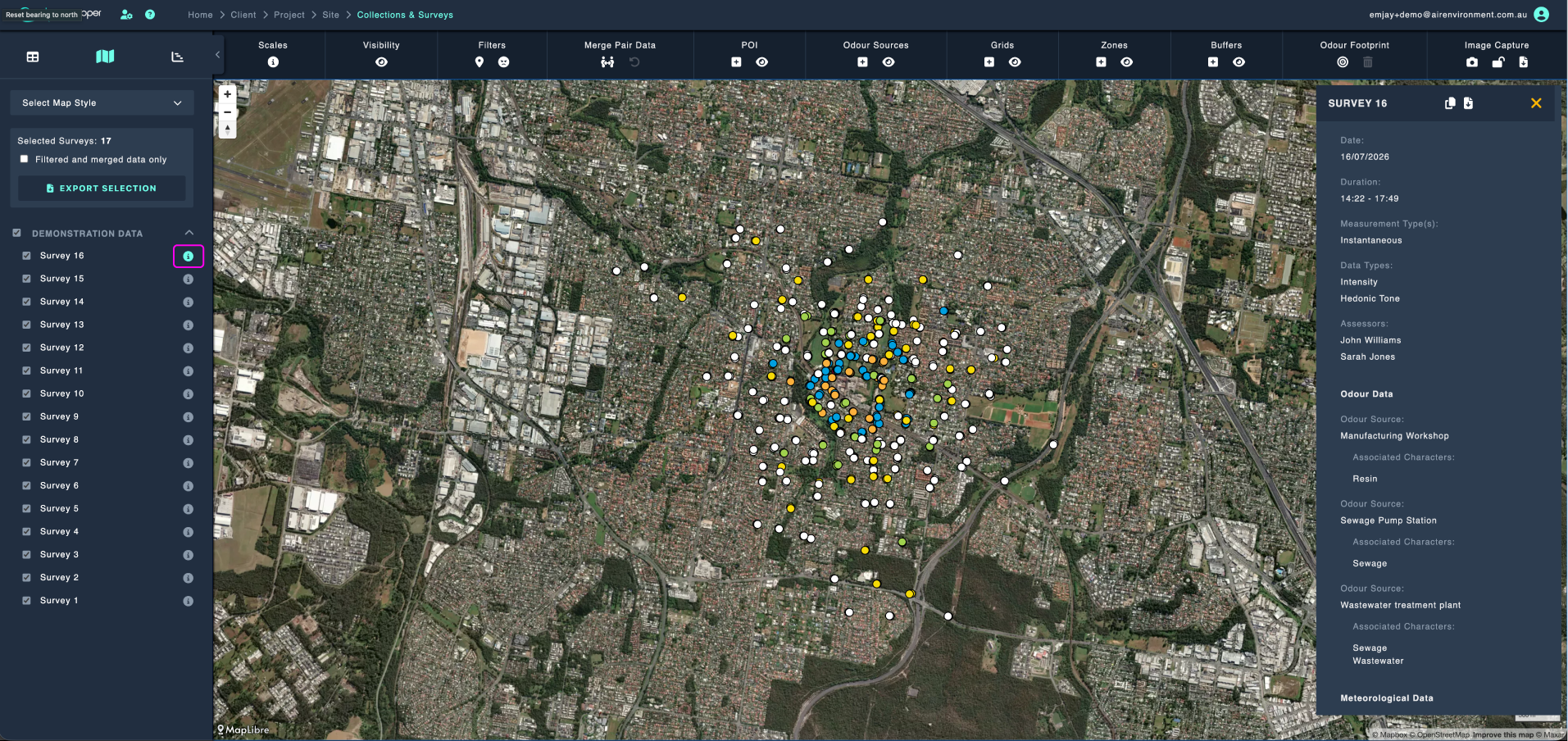 map view: survey info