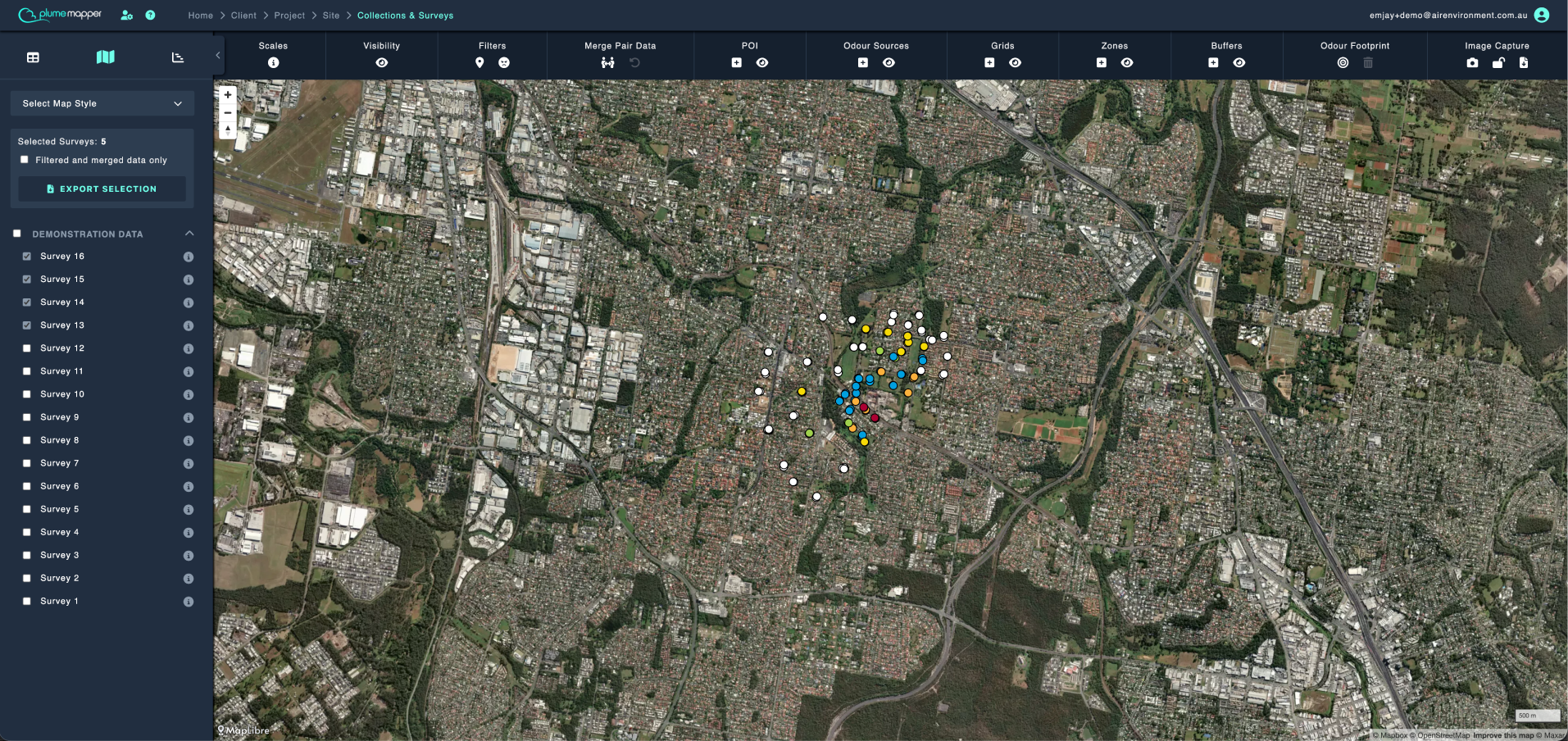 map view: survey selection