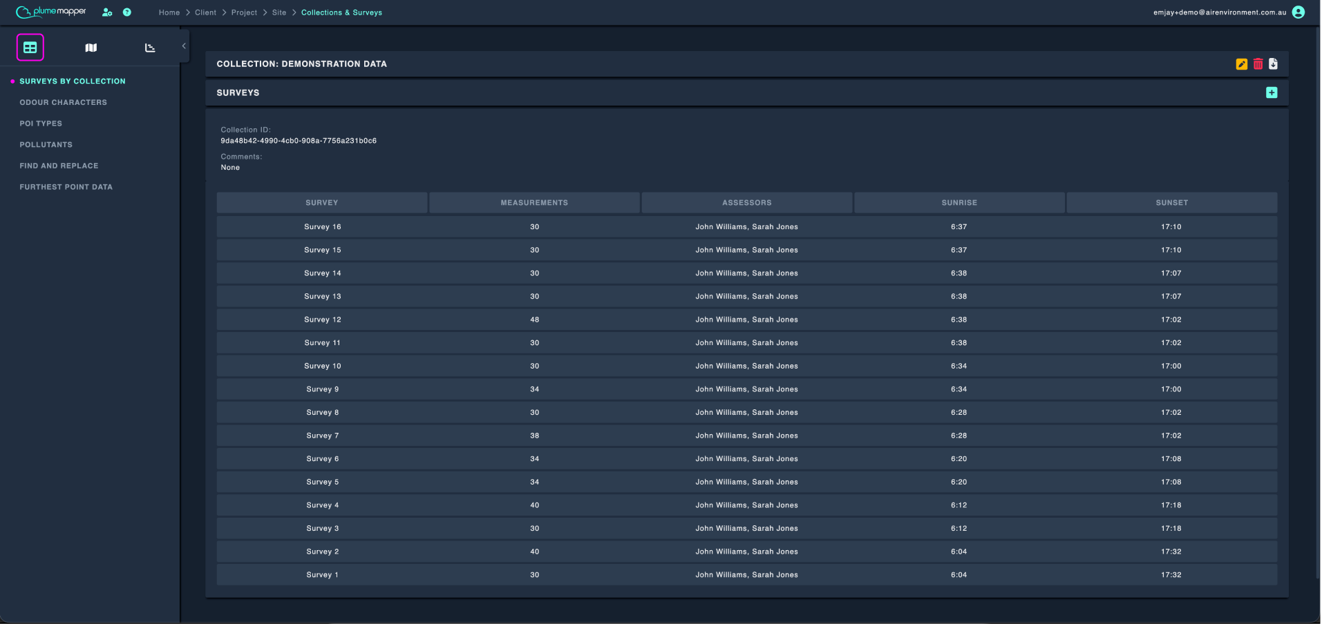 table view: survey collections