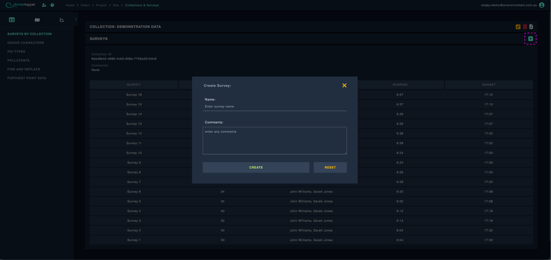 table view: create survey