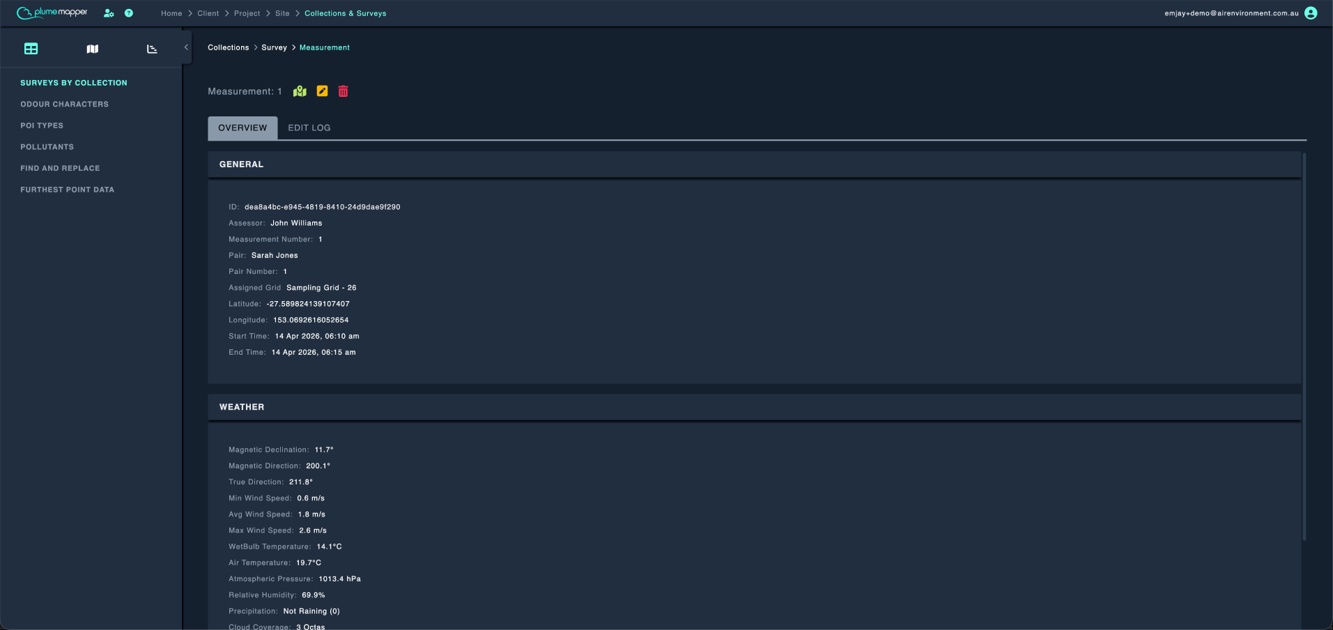table view: measurement page