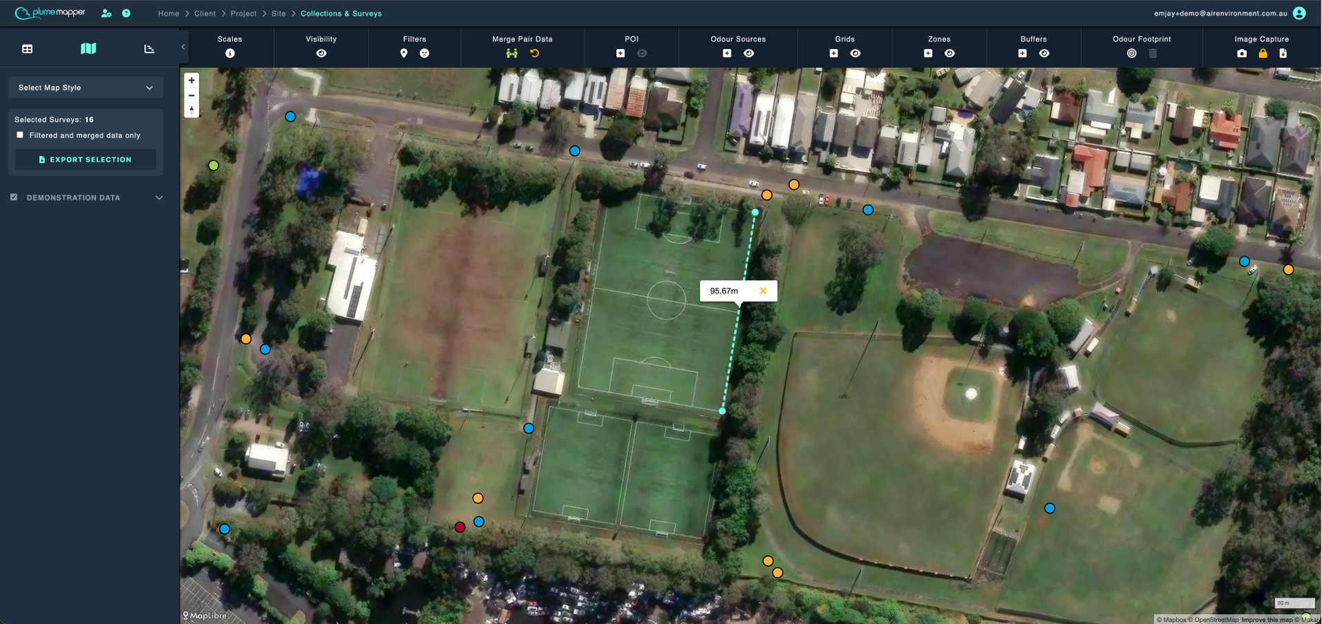 map context menu: measure distance feature