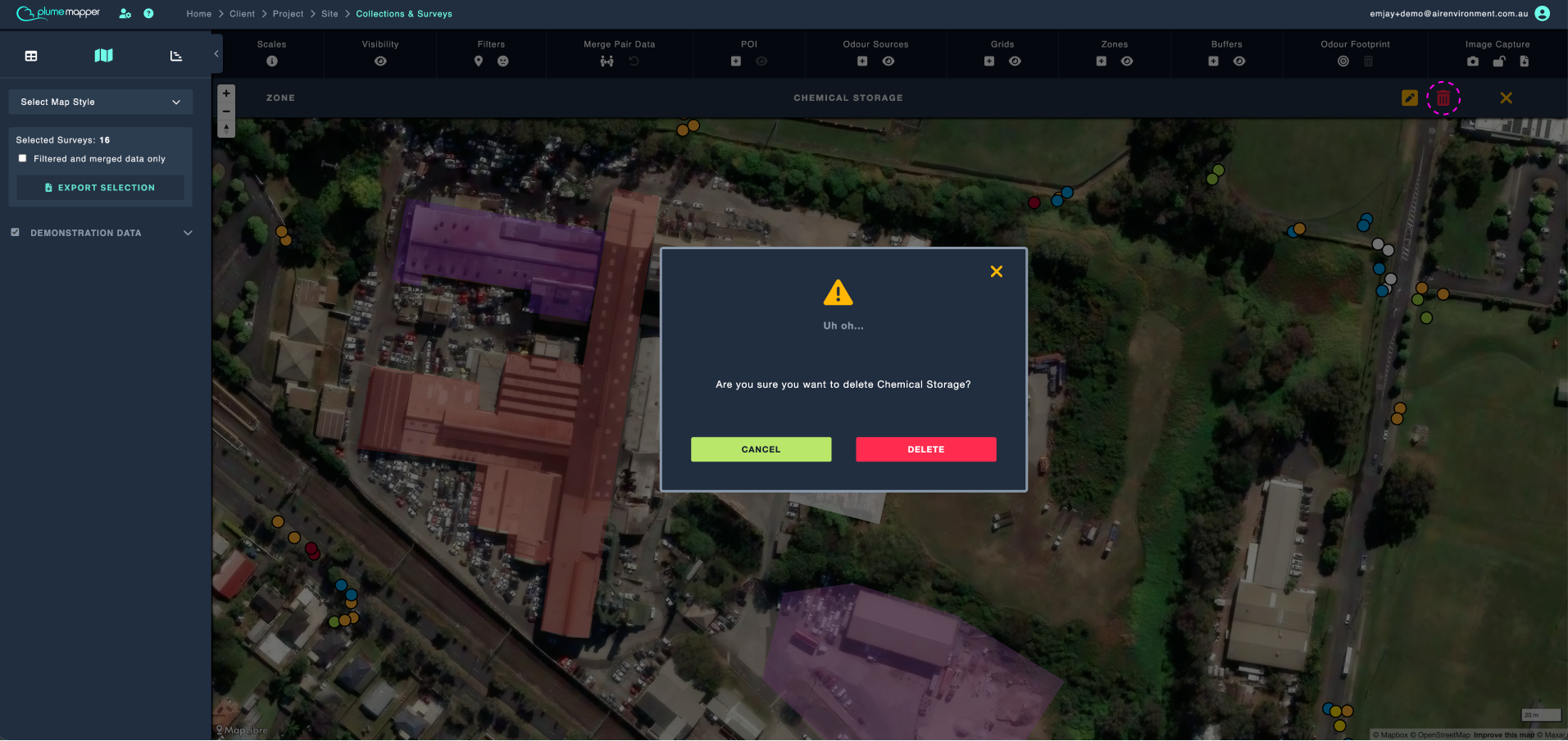 zones: deleting zones, with no associated measurements