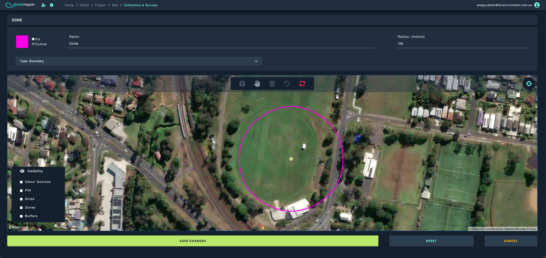 zones: editing circular zones, selecting center